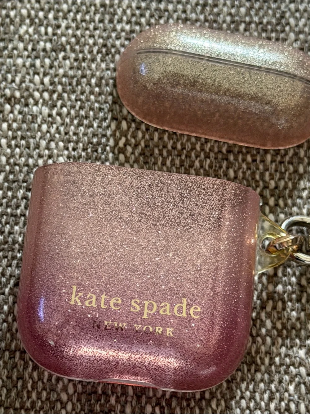 kate spade glitter pink-purple AirPods case with silver clip
